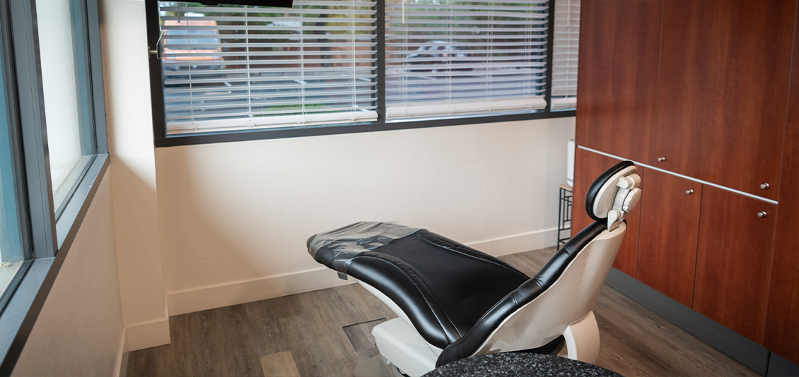 Dental chair with black leather