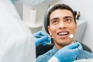 a closeup of a patient undergoing dental treatment 